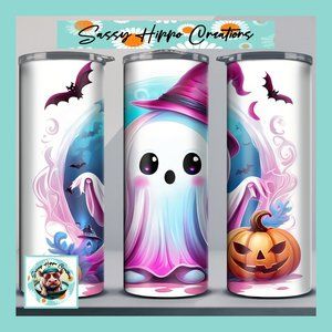 Skinny Tumbler Pink Ghost Jack O Lanterns Bats Halloween Stainless-Steel 20oz